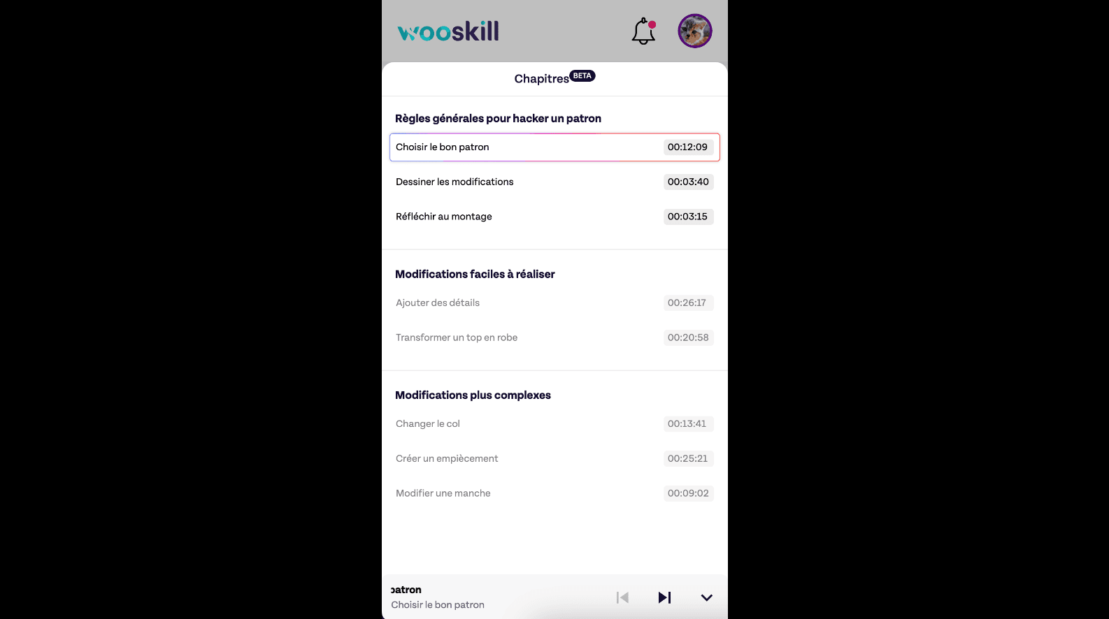 Playlist des chapitre coté client en mobile