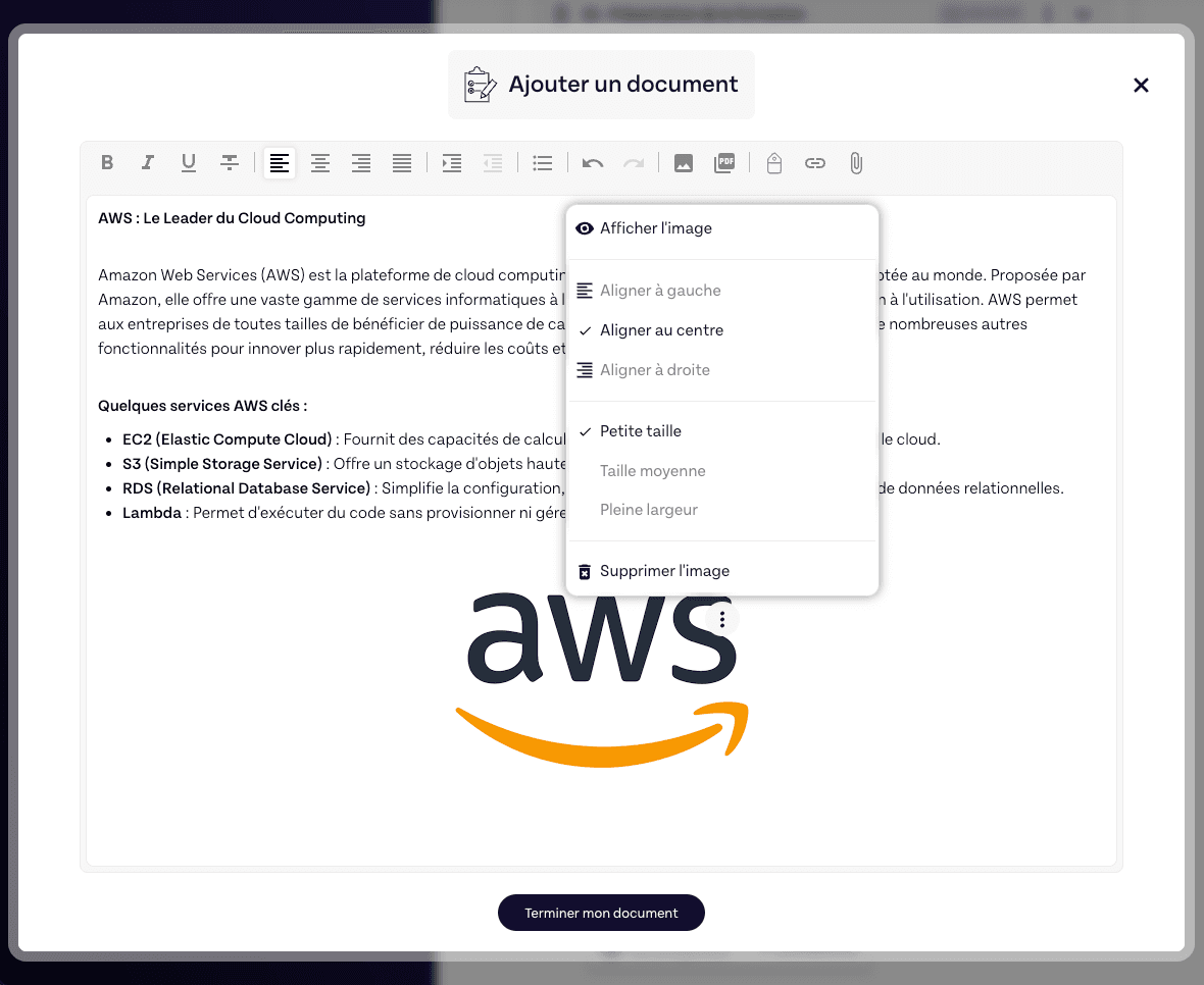 Interface de création de d'une page libre (via DraftJS) coté formateur (Skiller)