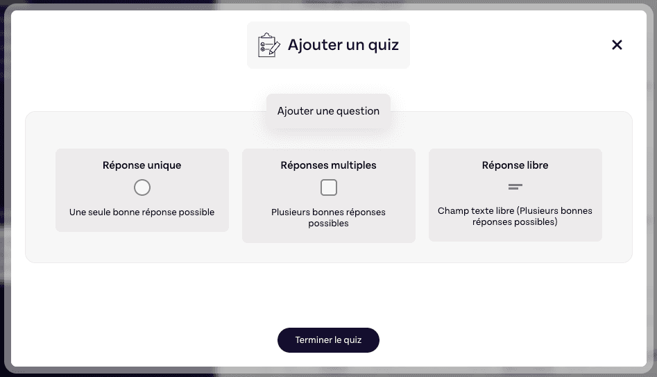 Interface de création de d'un Quizz coté formateur (Skiller)